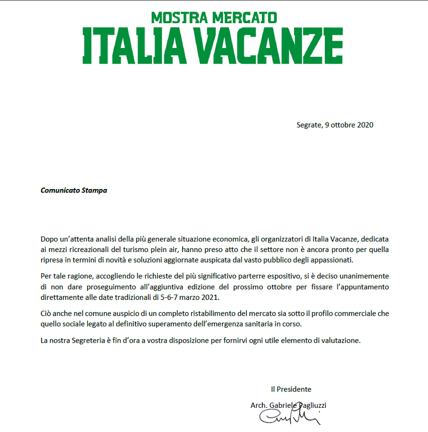 comunicato italia vacanze